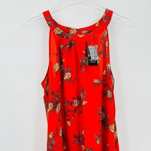 NEW Torrid Size 1X Orange Floral Sharkbite Hem Georgette Tank Top Blouse - Picture 3 of 10